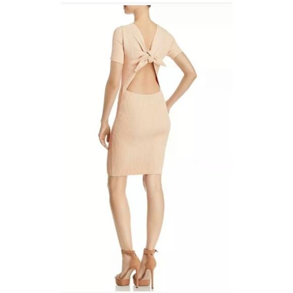 Oliveaceous Dress Womens Medium Beige Ribbed Knit Short Sleeve Bodycon Cutout - Picture 1 of 8